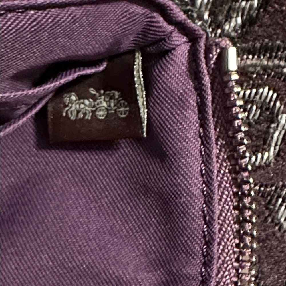 COACH Double Zip Signature wristlet Khaki and Berry purple NWT Retail 175 - Picture 14 of 14